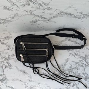 REBECCA MINKOFF BELT BAG IN BLACK WITH SIVER ZIPPERS AND LEATHER  TASSLE…
